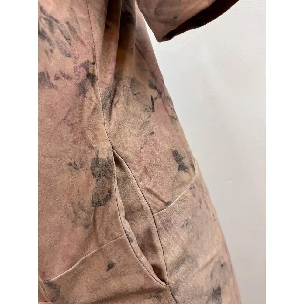 Muubaa Montesson Leather Suede Shift Dress Mini Floral Dress Zipper US 8 M $425